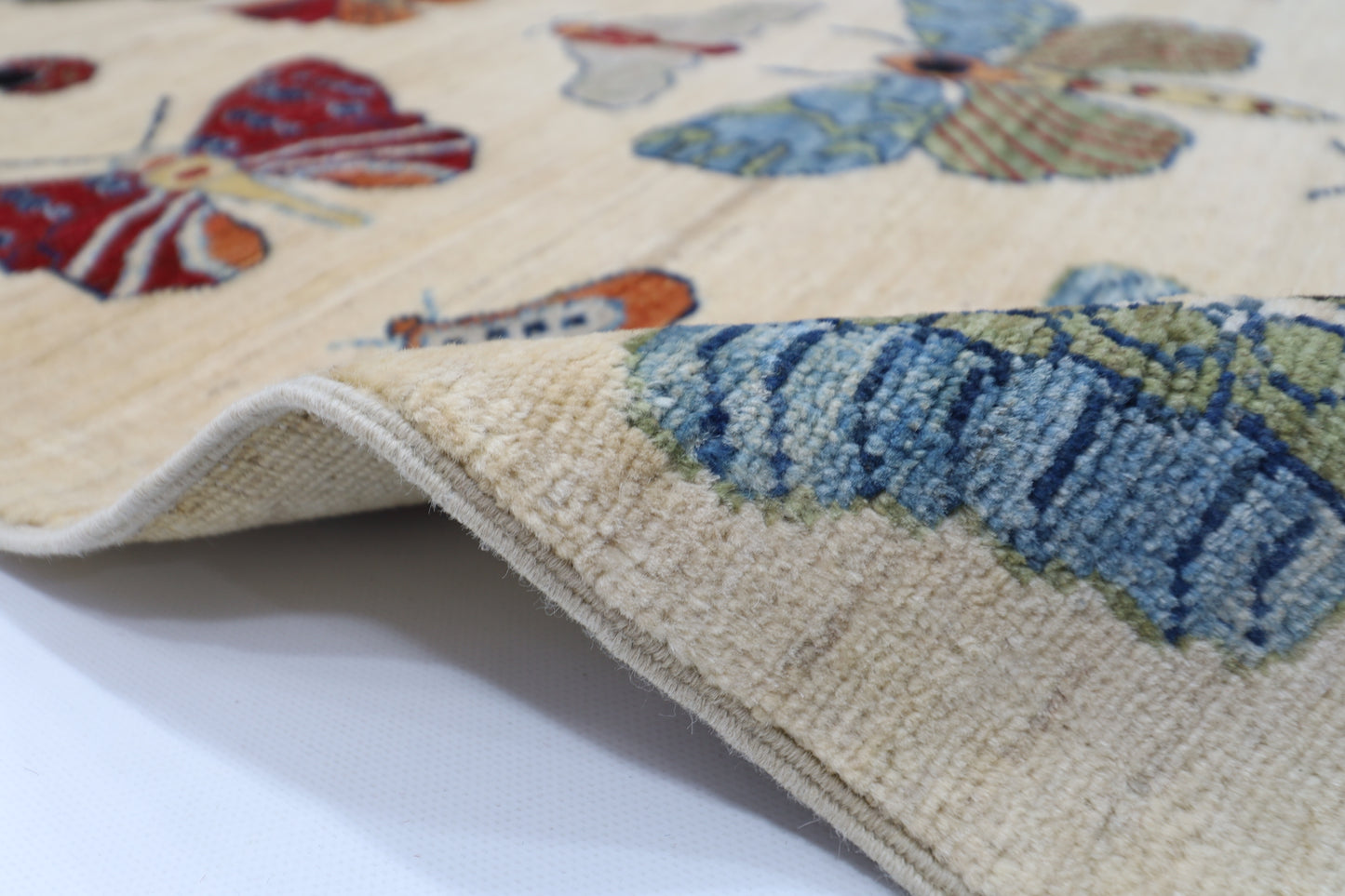 152 x 197 cm | Butterflies Beige Afghan Hand Knotted Carpet