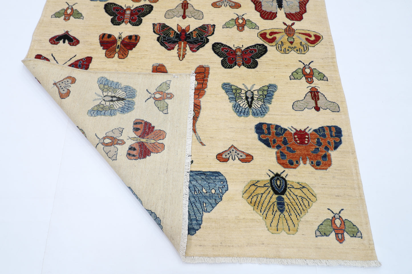 152 x 197 cm | Butterflies Beige Afghan Hand Knotted Carpet