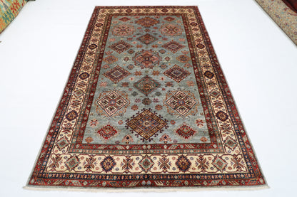 172 x 264 cm | Kazak Blueish Grey Afghan Hand Knotted Carpet