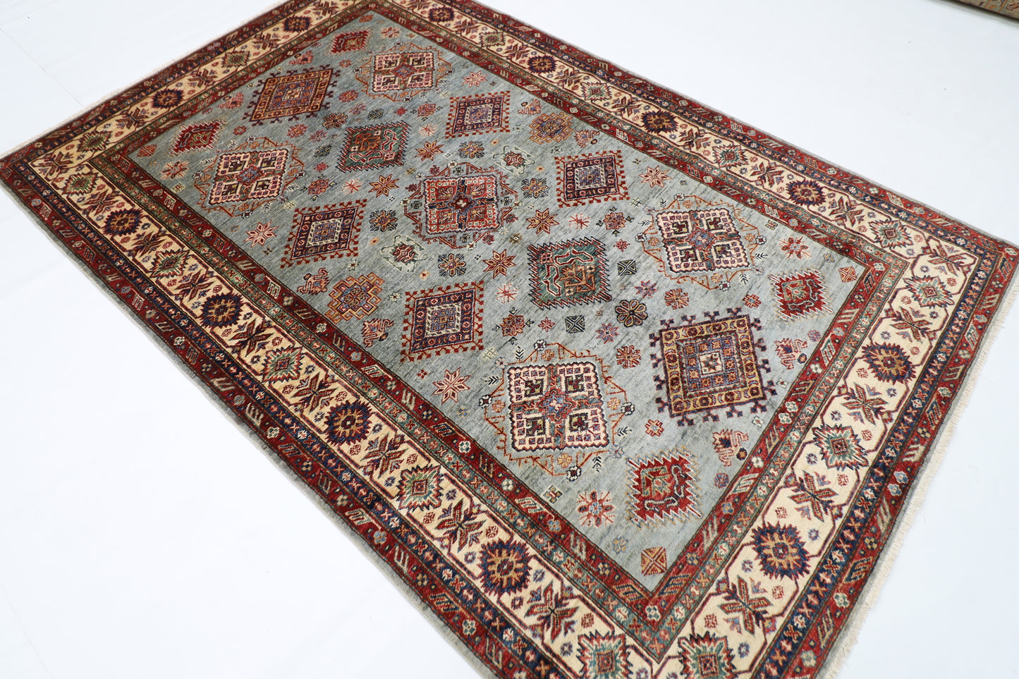 172 x 264 cm | Kazak Blueish Grey Afghan Hand Knotted Carpet