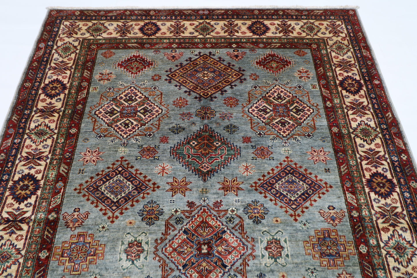 172 x 264 cm | Kazak Blueish Grey Afghan Hand Knotted Carpet