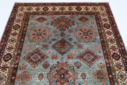 172 x 264 cm | Kazak Blueish Grey Afghan Hand Knotted Carpet
