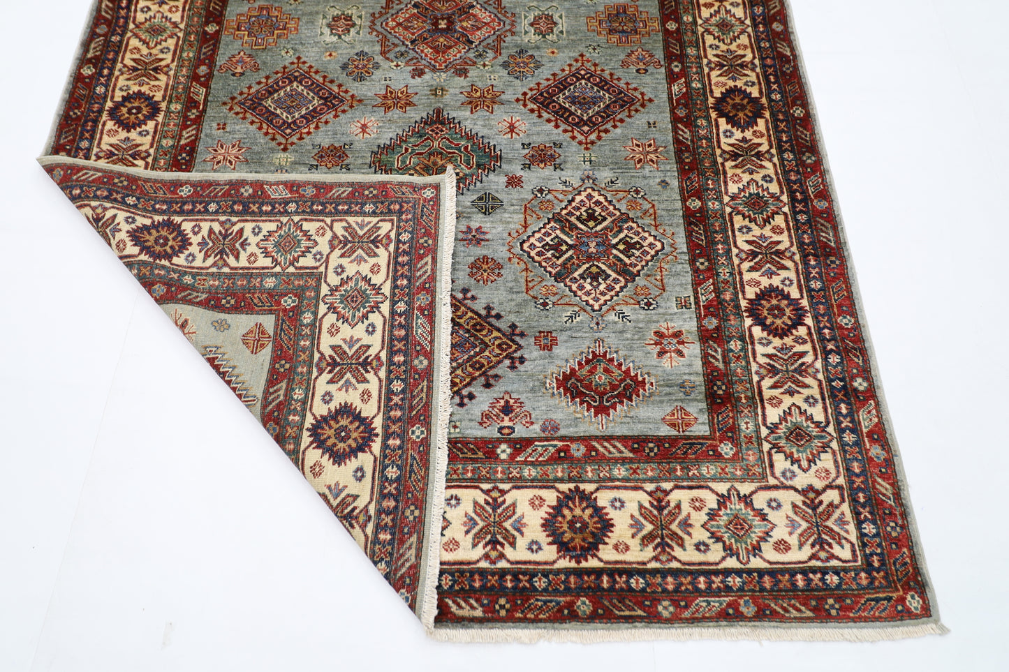172 x 264 cm | Kazak Blueish Grey Afghan Hand Knotted Carpet