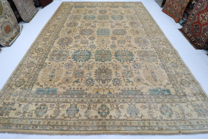 306 x 417 cm | Traditional Beige Area Rug Afghan Hand Knotted veg Dye Wool carpet