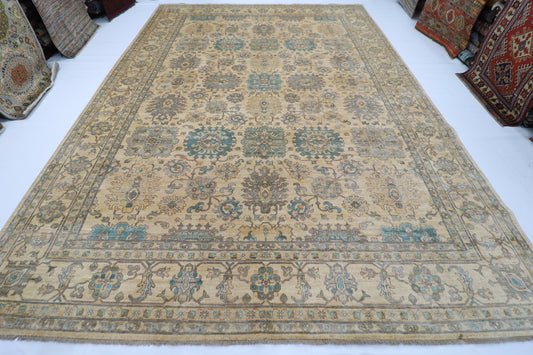 306 x 417 cm | Traditional Beige Area Rug Afghan Hand Knotted veg Dye Wool carpet