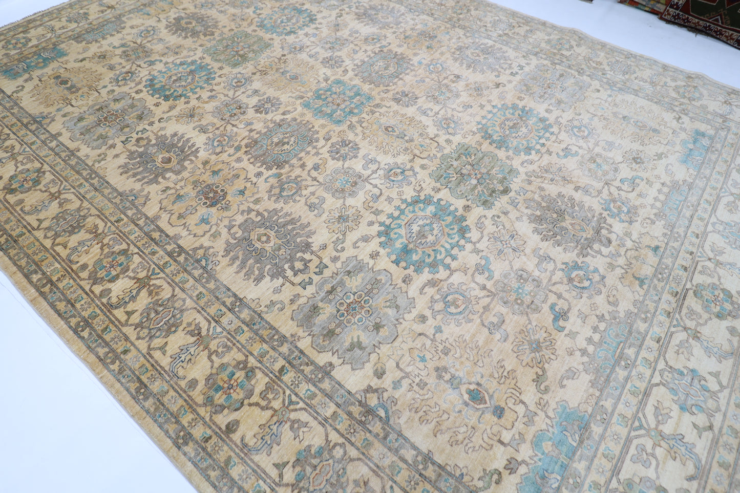 306 x 417 cm | Traditional Beige Area Rug Afghan Hand Knotted veg Dye Wool carpet
