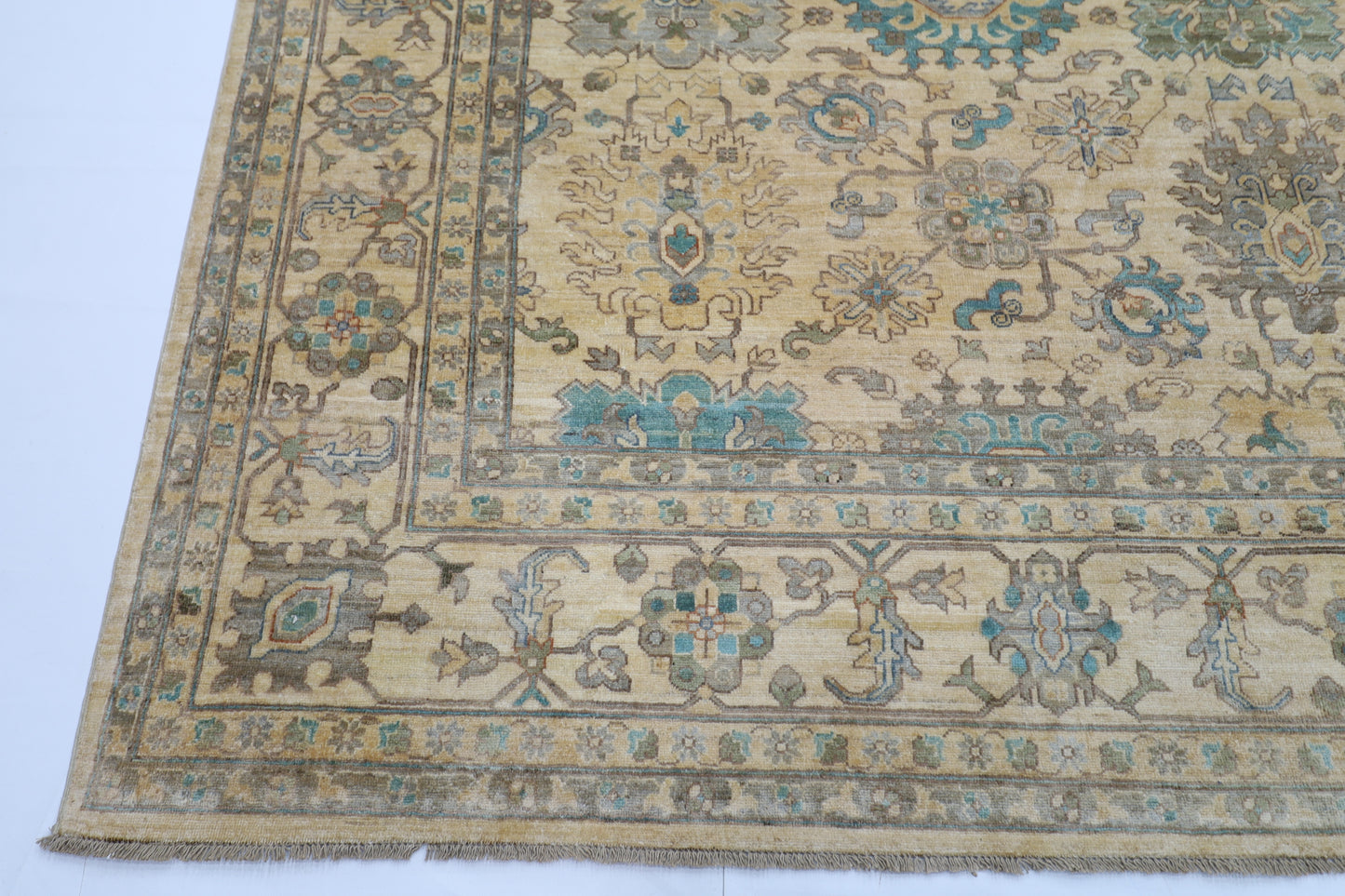 306 x 417 cm | Traditional Beige Area Rug Afghan Hand Knotted veg Dye Wool carpet