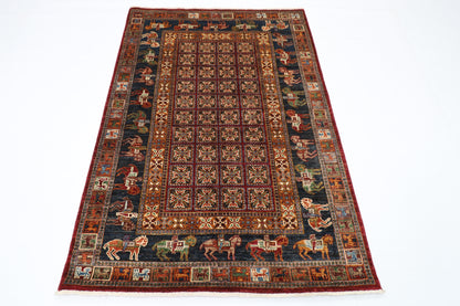 129 x 183 cm | Oriental Animal Area Rug Afghan Hand Knotted Veg Dye Wool carpet