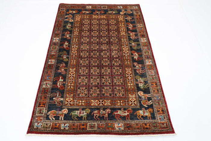 129 x 183 cm | Oriental Animal Area Rug Afghan Hand Knotted Veg Dye Wool carpet