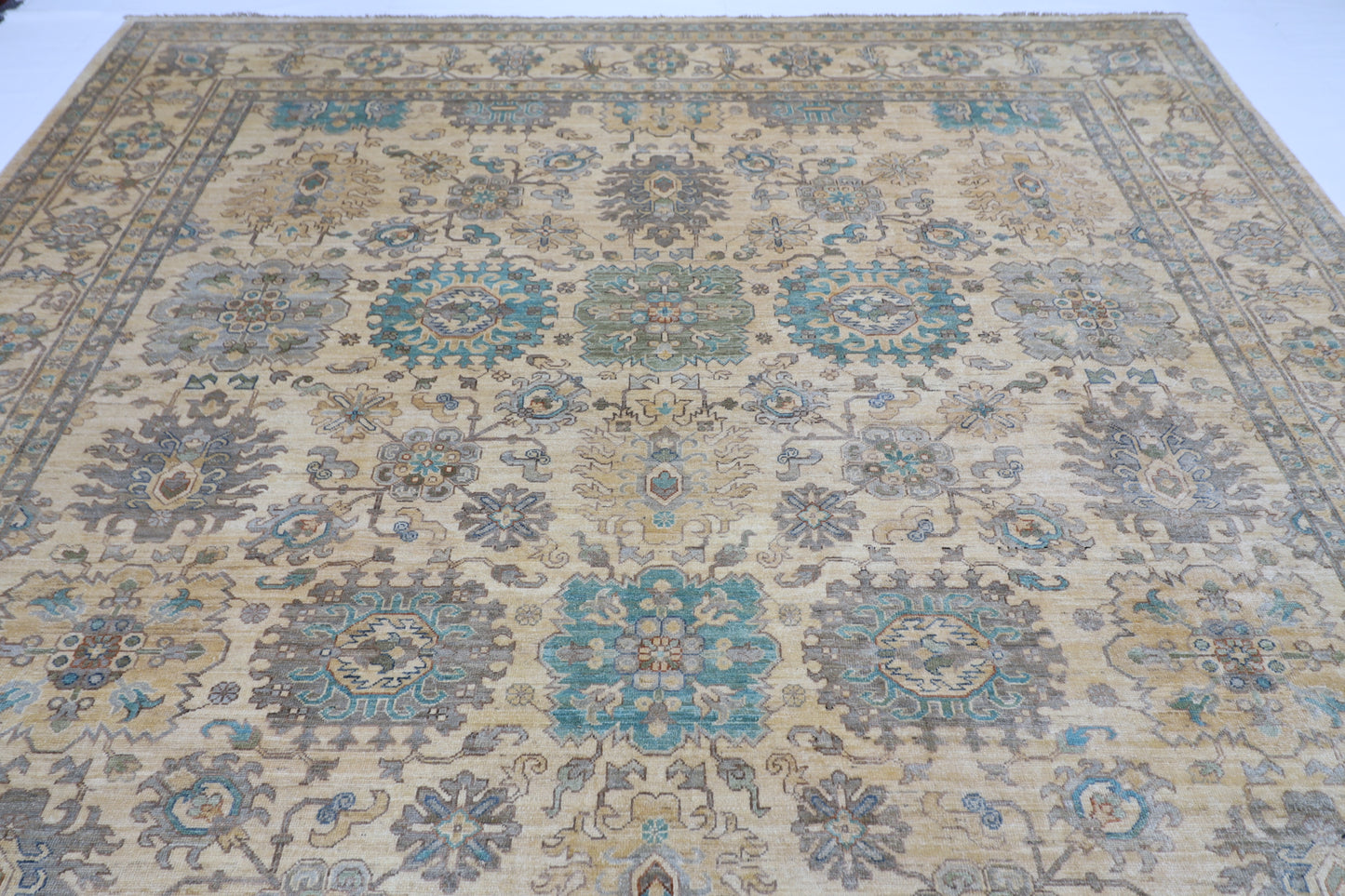 306 x 417 cm | Traditional Beige Area Rug Afghan Hand Knotted veg Dye Wool carpet