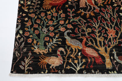 149 x 204 cm | Birds Pictorial Black Afghan Hand Knotted Carpet