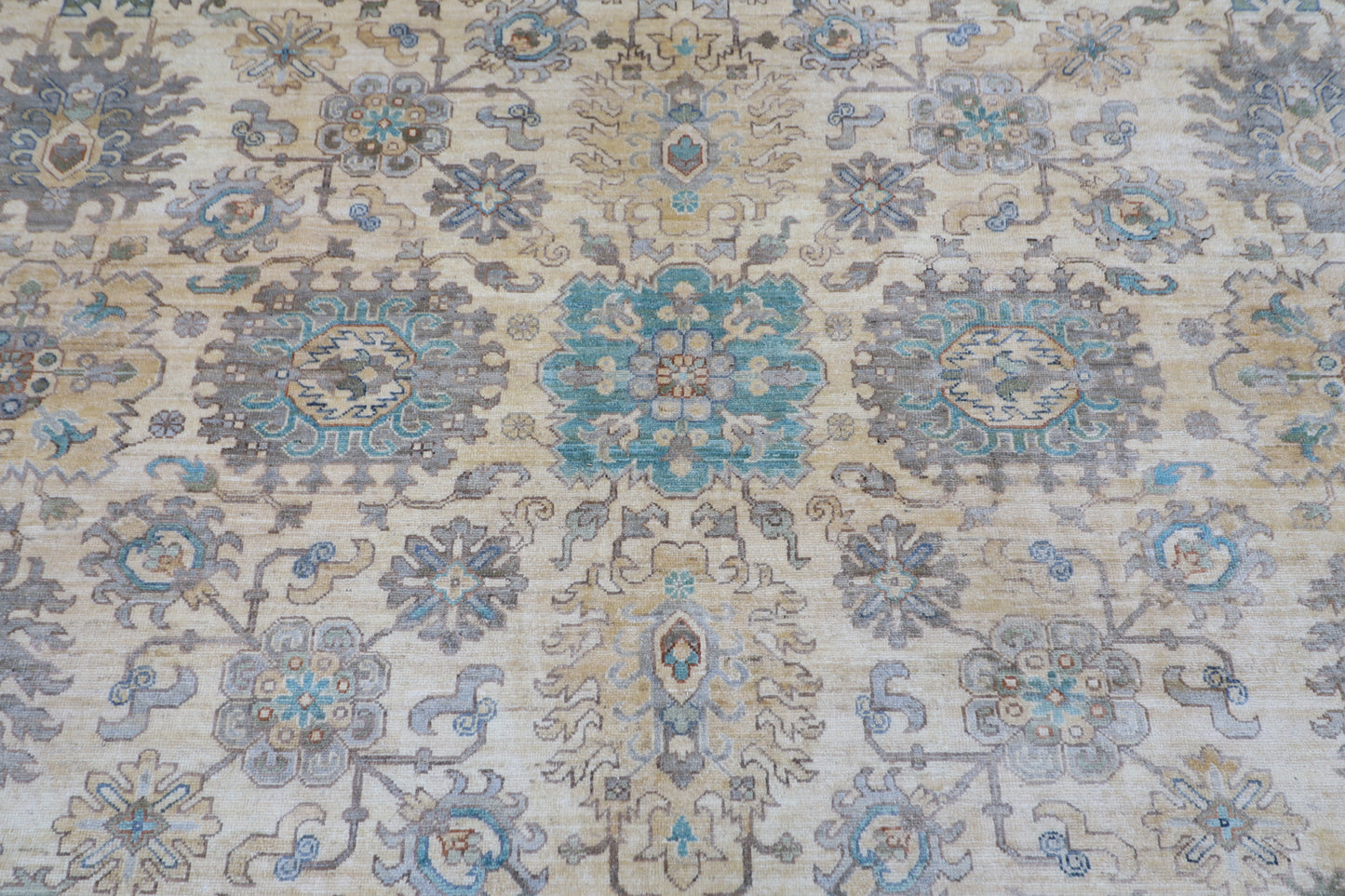 306 x 417 cm | Traditional Beige Area Rug Afghan Hand Knotted veg Dye Wool carpet