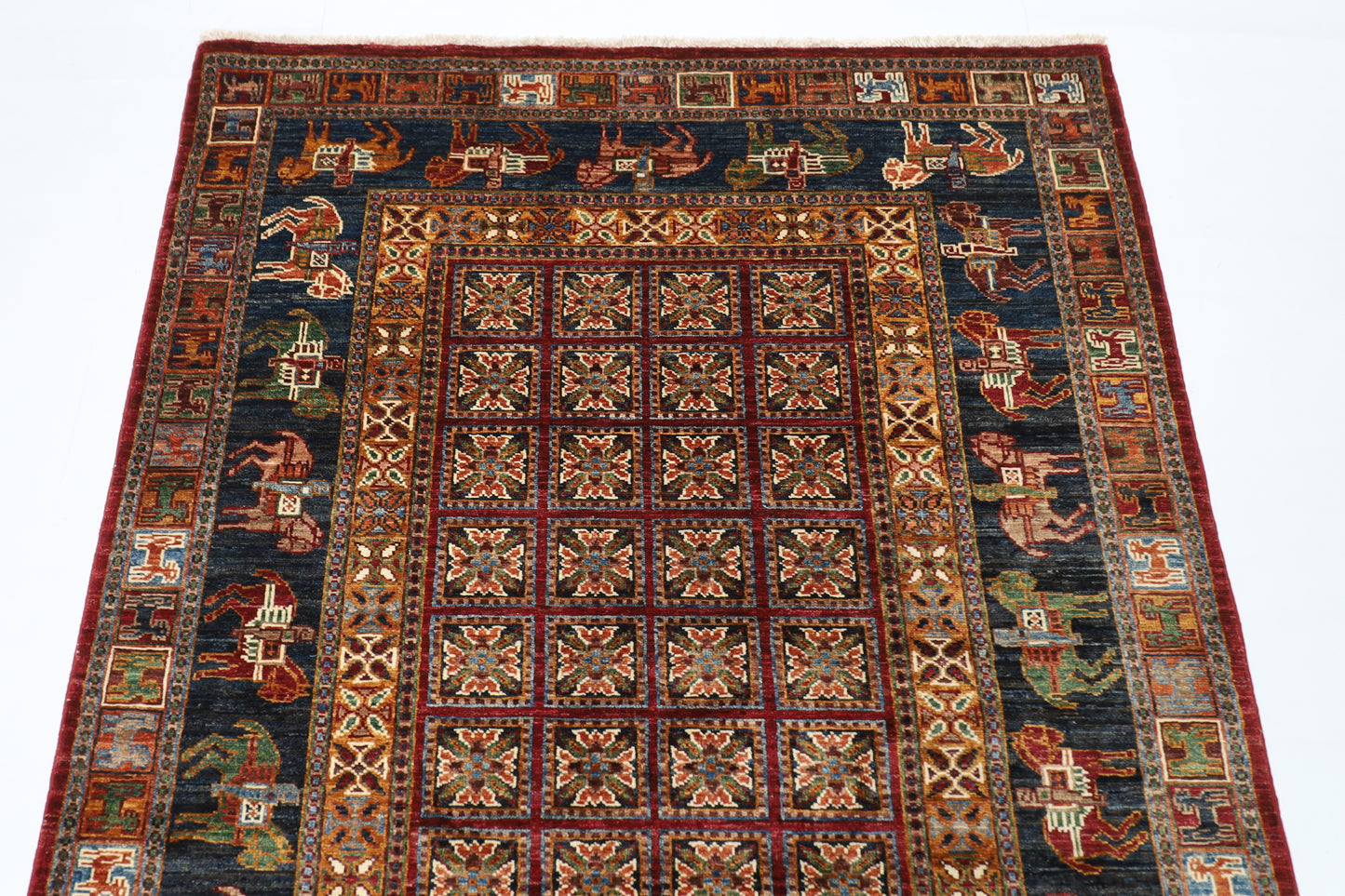 129 x 183 cm | Oriental Animal Area Rug Afghan Hand Knotted Veg Dye Wool carpet