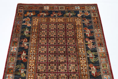 129 x 183 cm | Oriental Animal Area Rug Afghan Hand Knotted Veg Dye Wool carpet