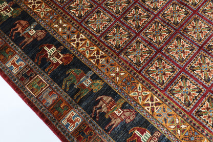 129 x 183 cm | Oriental Animal Area Rug Afghan Hand Knotted Veg Dye Wool carpet