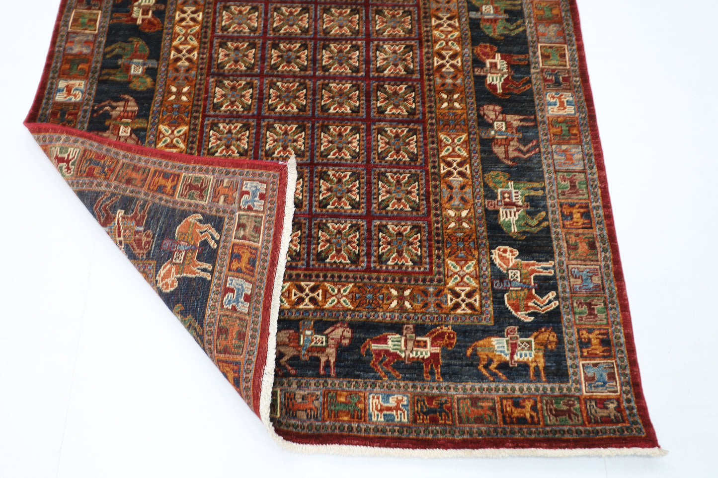 129 x 183 cm | Oriental Animal Area Rug Afghan Hand Knotted Veg Dye Wool carpet