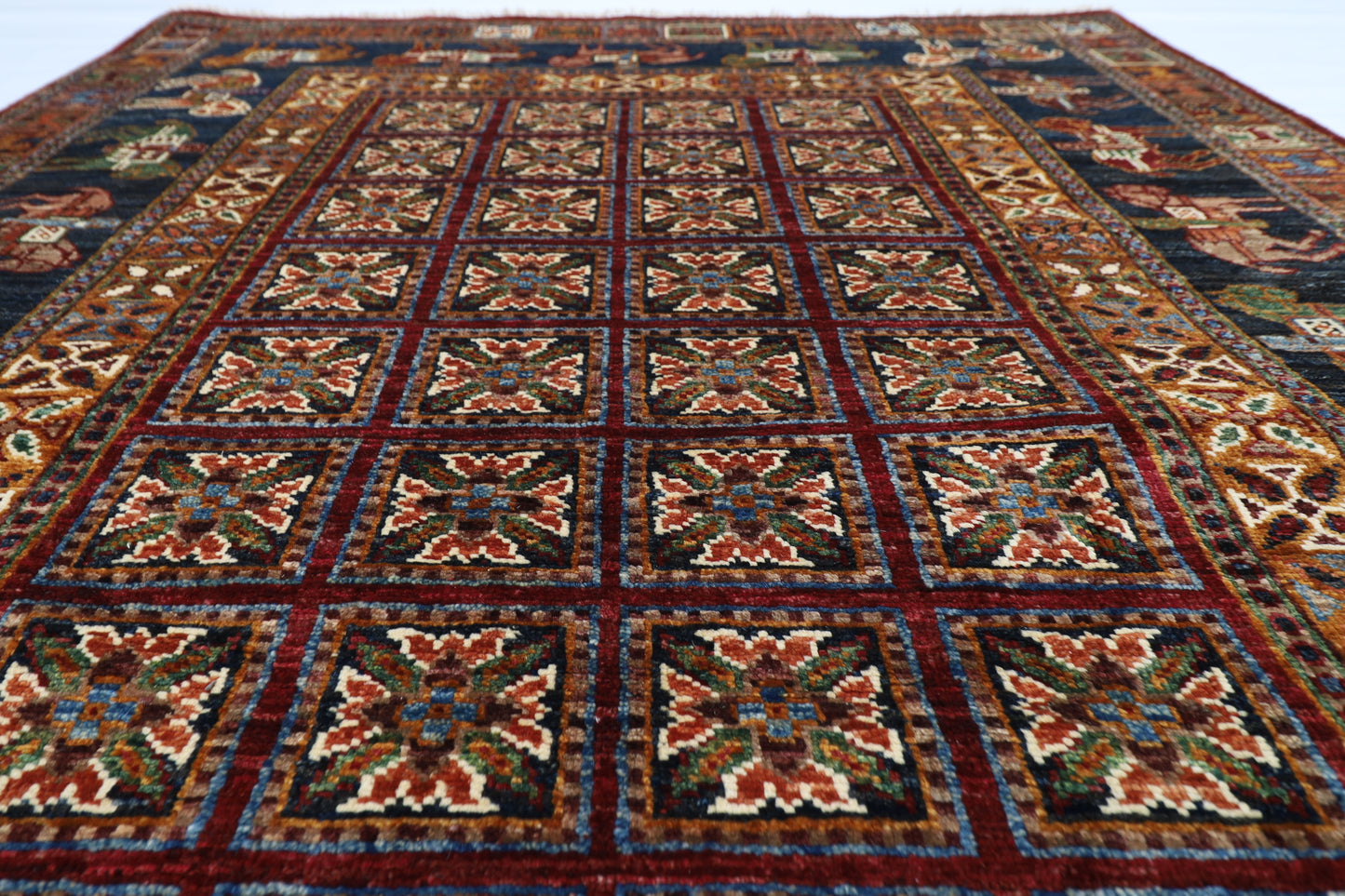 129 x 183 cm | Oriental Animal Area Rug Afghan Hand Knotted Veg Dye Wool carpet