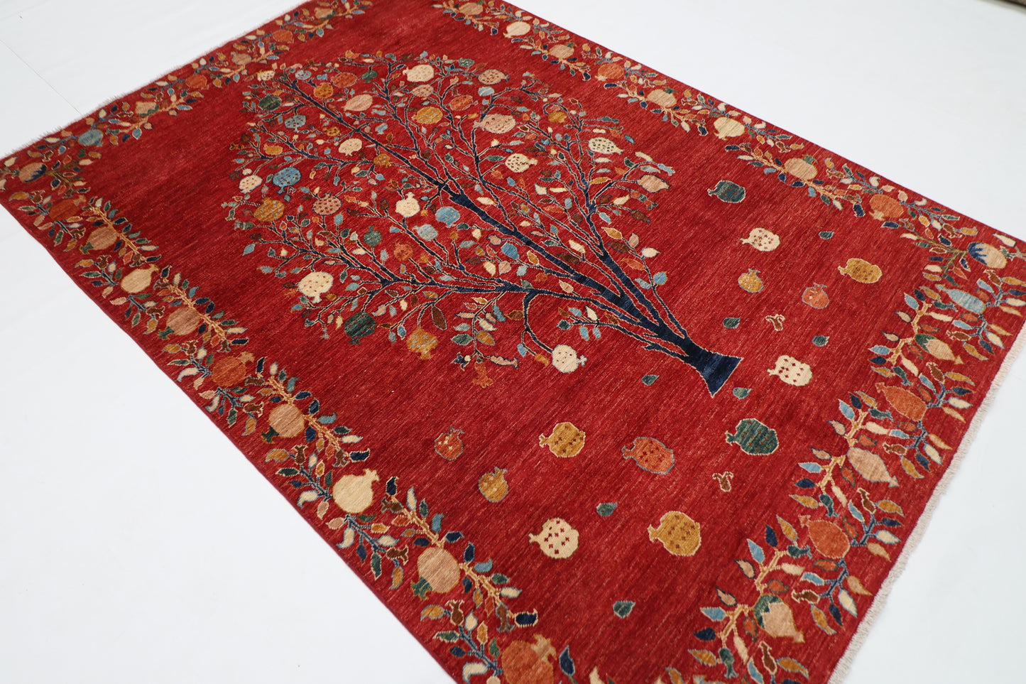 170 x 242 cm | Pomegranate Tree Afghan Hand Knotted Carpet