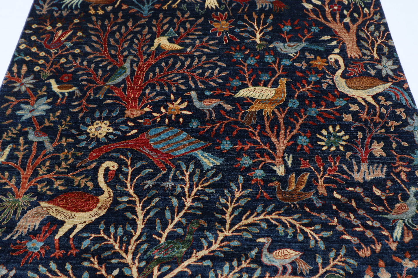 185 x 272 cm | Birds Navy Blue Afghan Hand Knotted Carpet