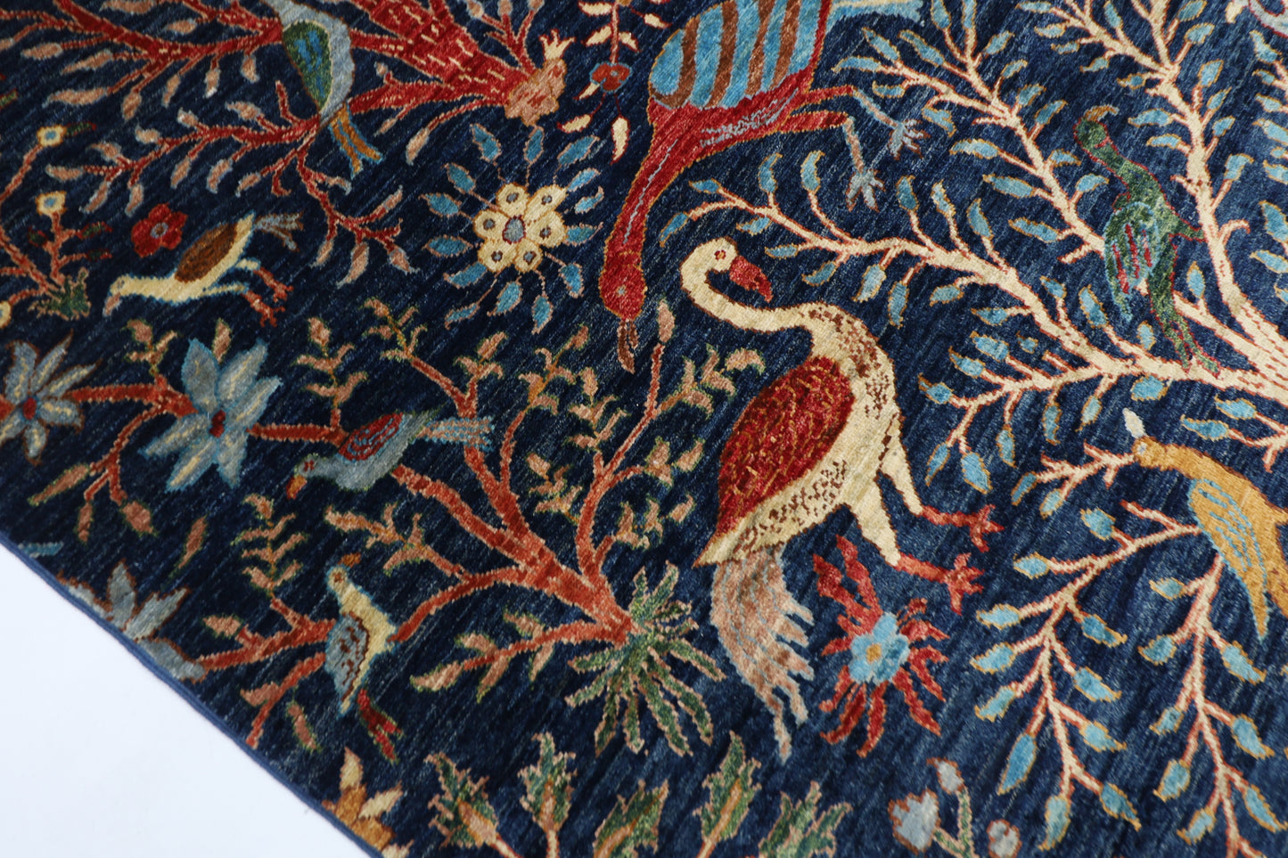 185 x 272 cm | Birds Navy Blue Afghan Hand Knotted Carpet