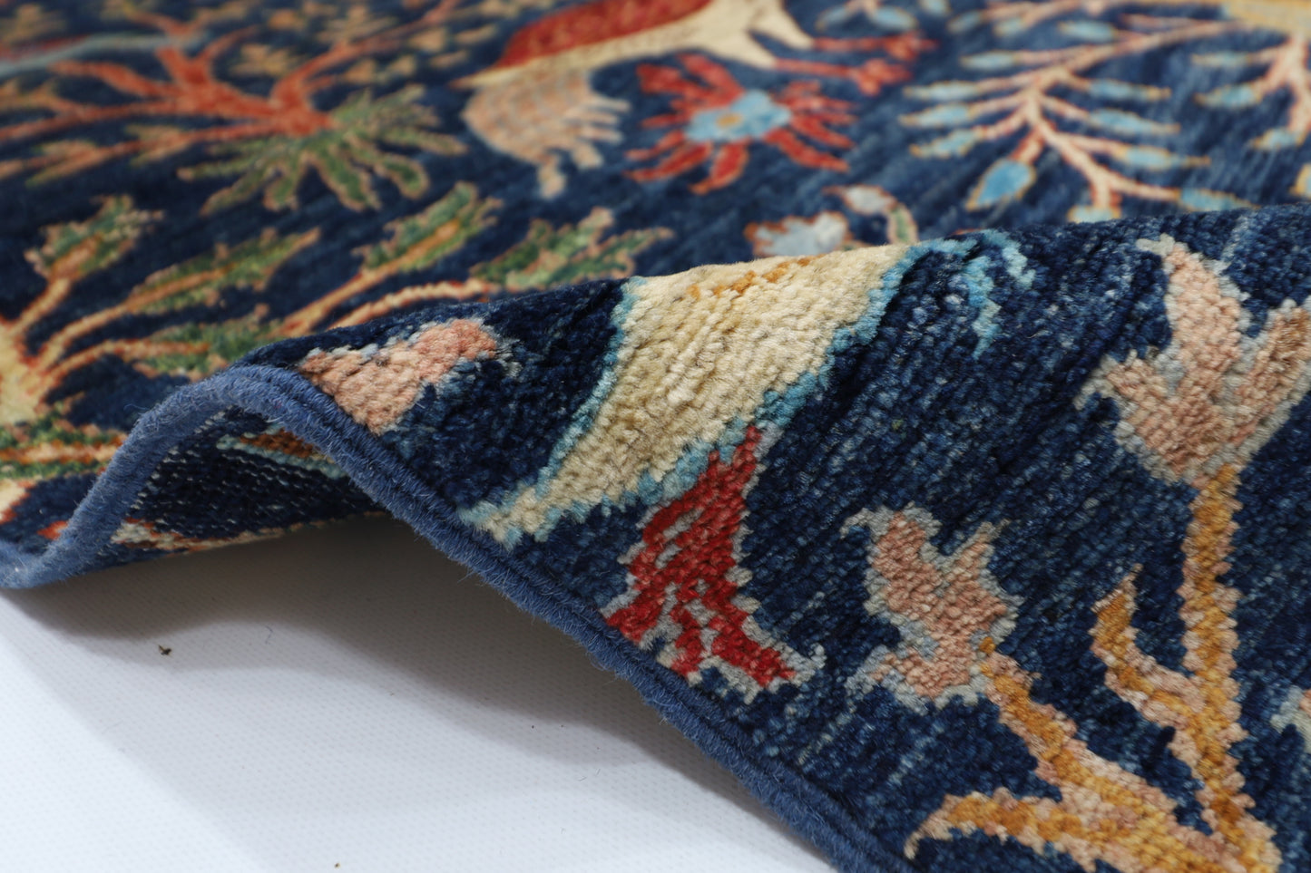 185 x 272 cm | Birds Navy Blue Afghan Hand Knotted Carpet