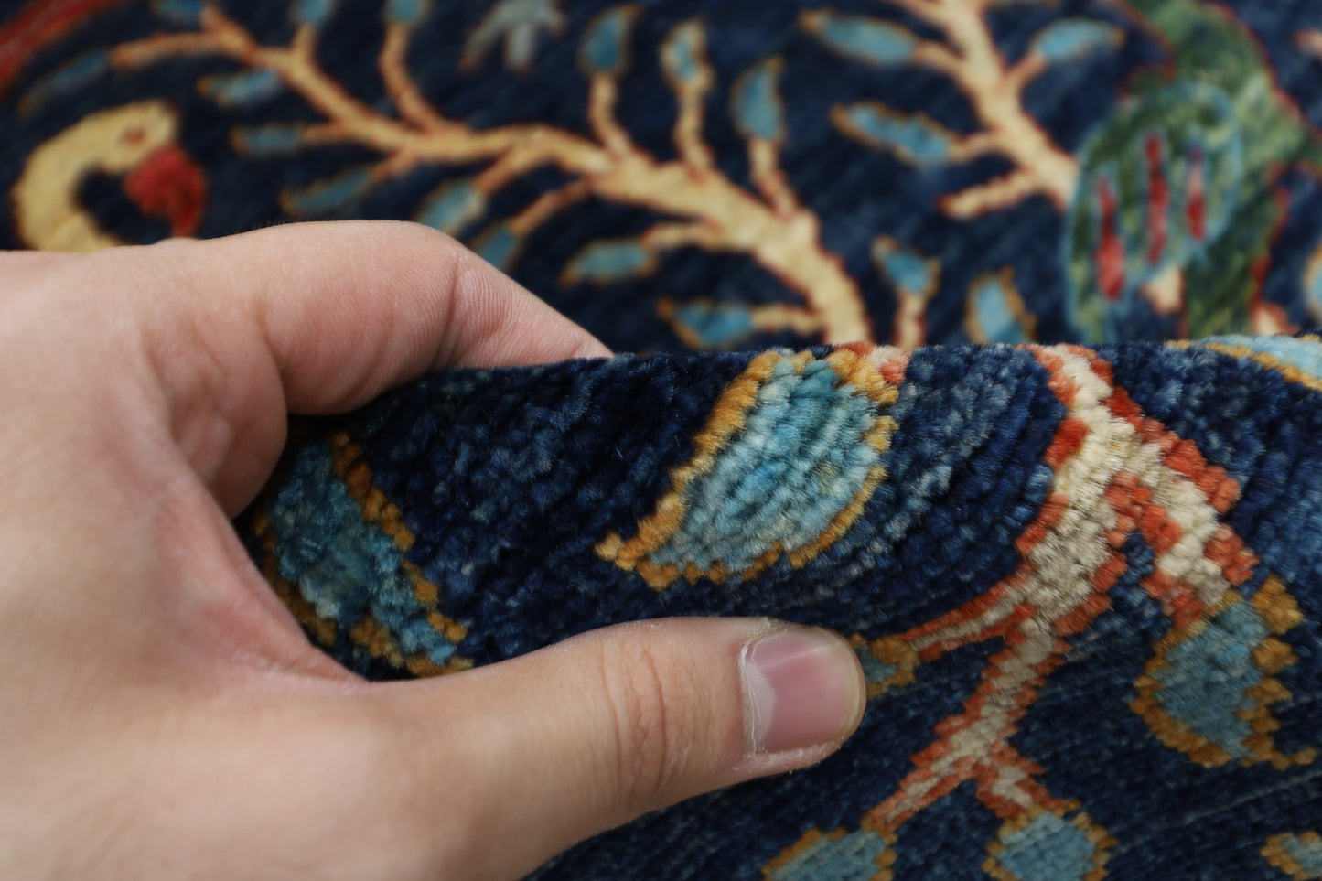 185 x 272 cm | Birds Navy Blue Afghan Hand Knotted Carpet