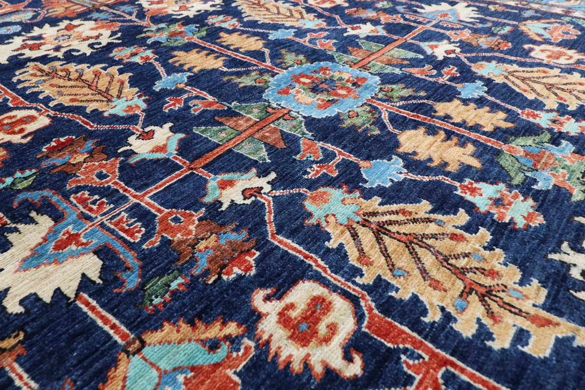 198 x 295 cm | Navy Blue Afghan Veg Dye Wool carpet