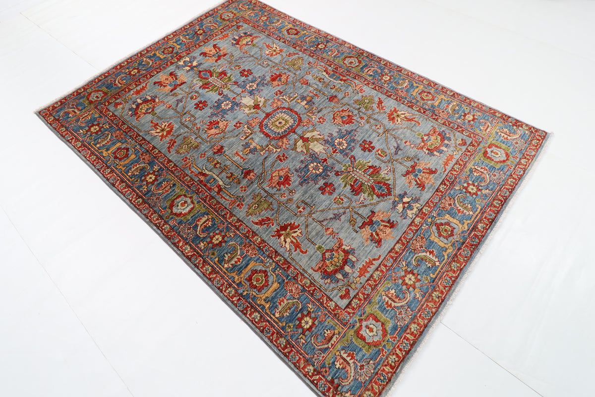 156 x 215 cm | Blueish Grey Afghan Veg Dye Wool carpet