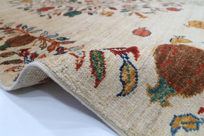 179 x 246 cm | Beige Pomegranate Tree Afghan Hand Knotted Carpet