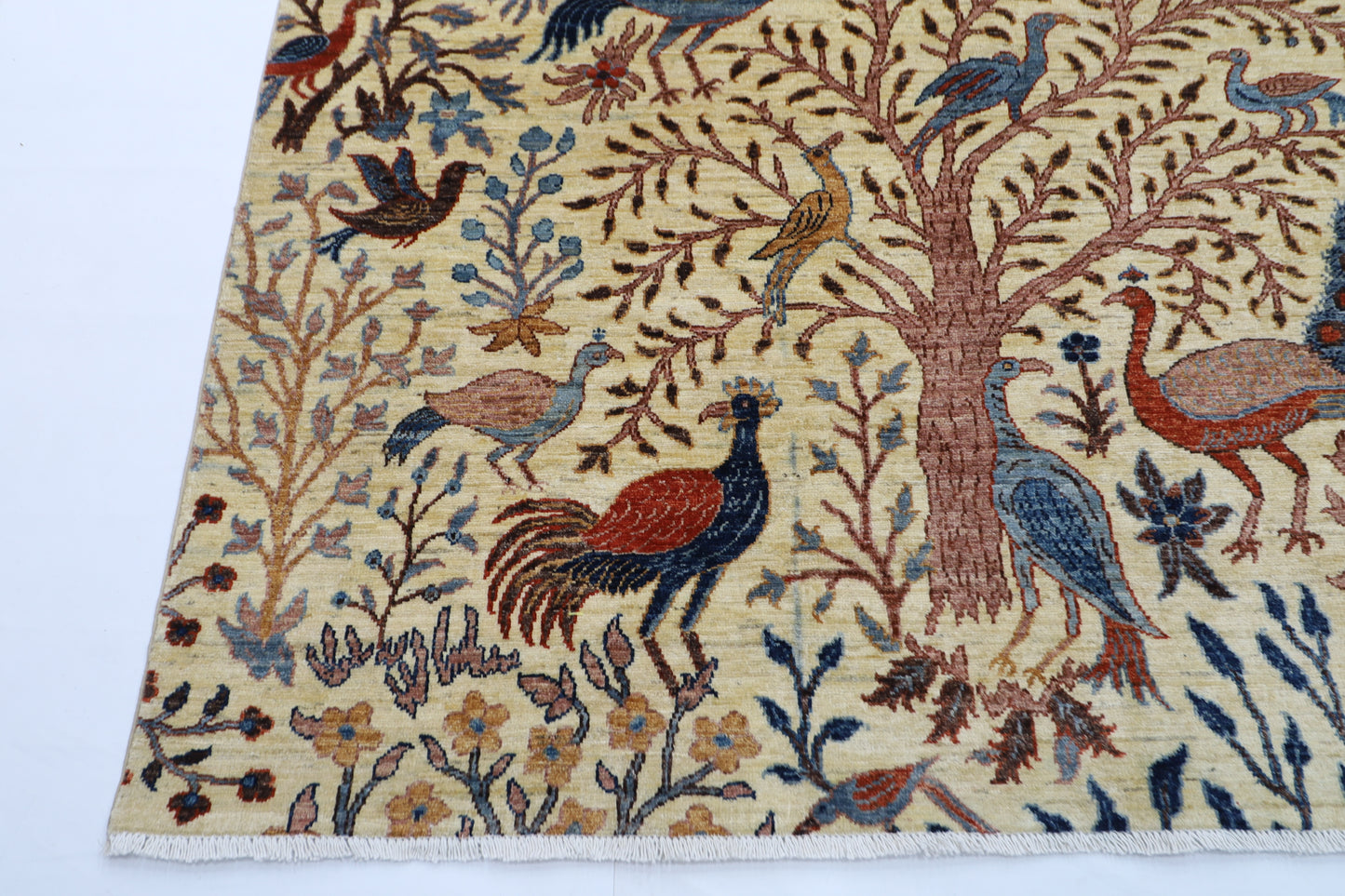 197 x 299 cm | Beige Birds Afghan Hand Knotted Carpet