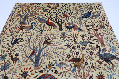 197 x 299 cm | Beige Birds Afghan Hand Knotted Carpet
