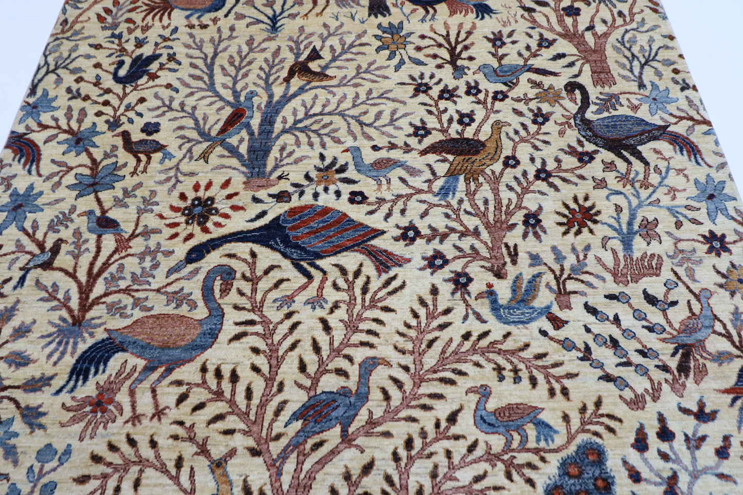 197 x 299 cm | Beige Birds Afghan Hand Knotted Carpet