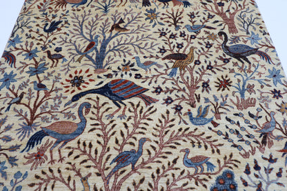 197 x 299 cm | Beige Birds Afghan Hand Knotted Carpet
