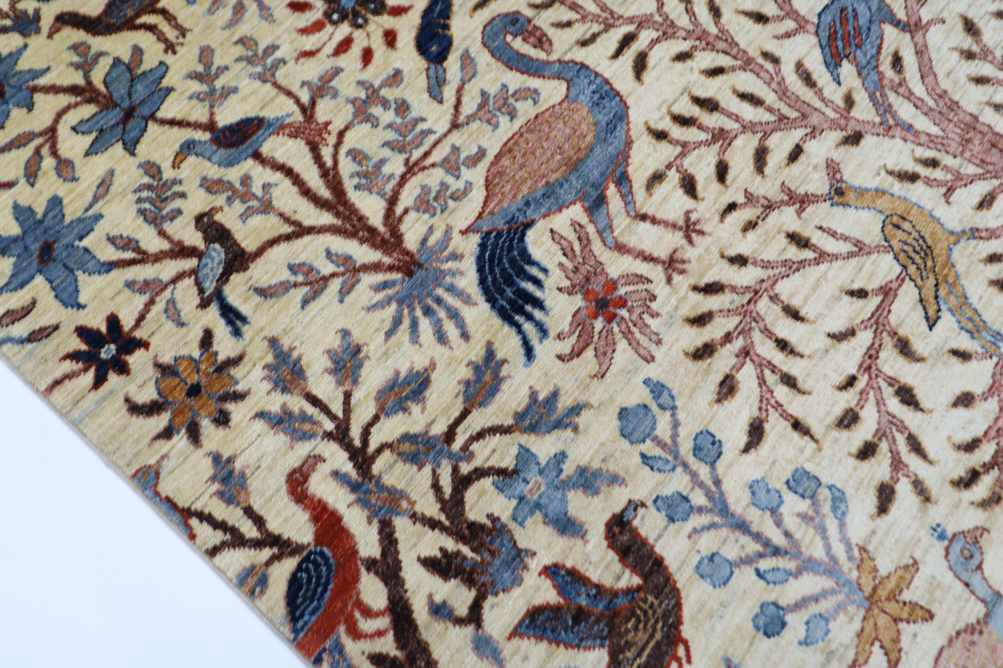 197 x 299 cm | Beige Birds Afghan Hand Knotted Carpet