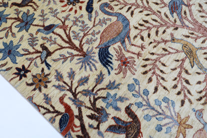 197 x 299 cm | Beige Birds Afghan Hand Knotted Carpet
