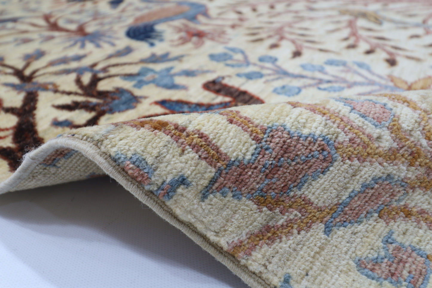 197 x 299 cm | Beige Birds Afghan Hand Knotted Carpet