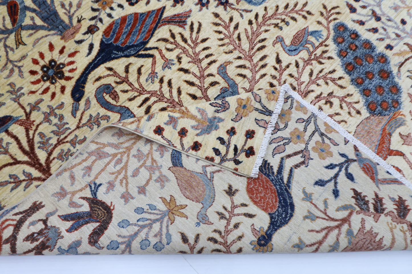 197 x 299 cm | Beige Birds Afghan Hand Knotted Carpet