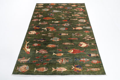 152 x 203 cm | Fish Party Afghan Veg Dye Wool carpet