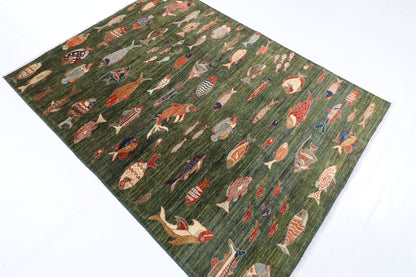 152 x 203 cm | Fish Party Afghan Veg Dye Wool carpet