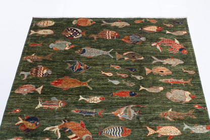 152 x 203 cm | Fish Party Afghan Veg Dye Wool carpet