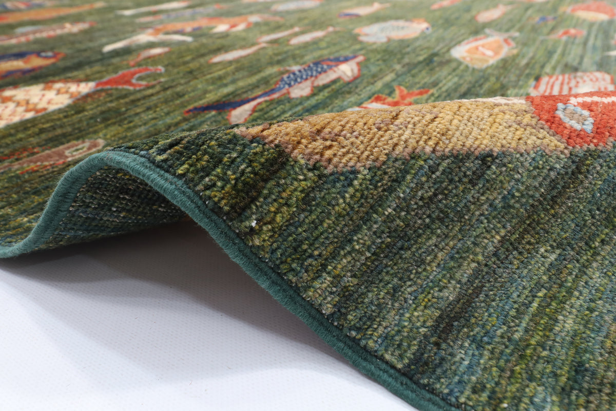 152 x 203 cm | Fish Party Afghan Veg Dye Wool carpet