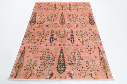 154 x 200 cm | Pink Trees Afghan Veg Dye Wool carpet