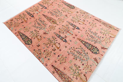 154 x 200 cm | Pink Trees Afghan Veg Dye Wool carpet