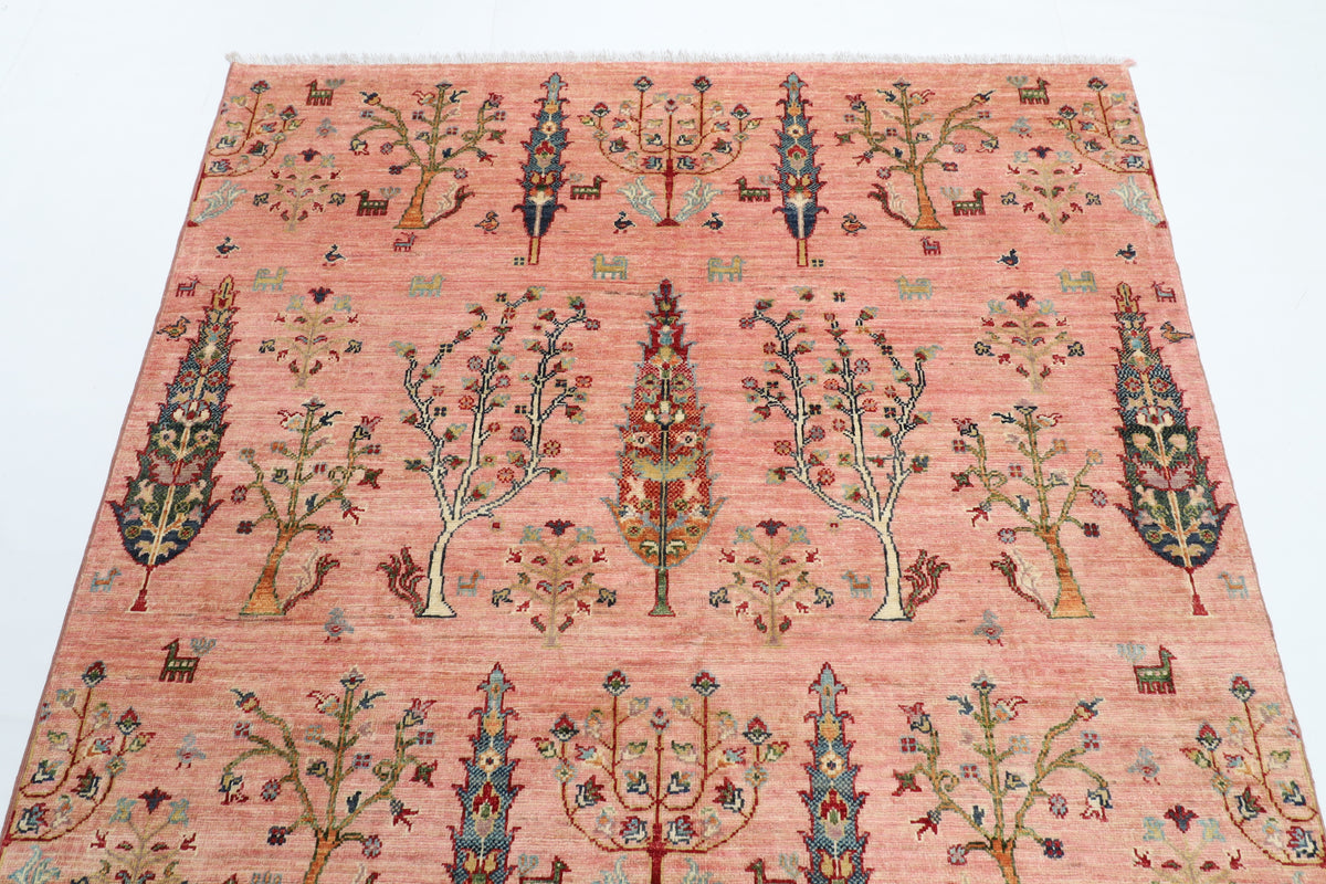 154 x 200 cm | Pink Trees Afghan Veg Dye Wool carpet