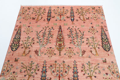 154 x 200 cm | Pink Trees Afghan Veg Dye Wool carpet