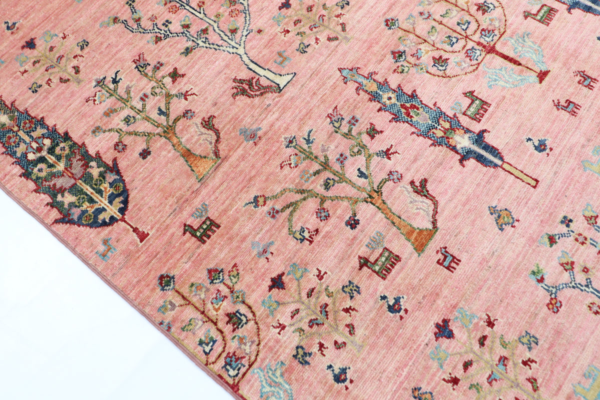154 x 200 cm | Pink Trees Afghan Veg Dye Wool carpet