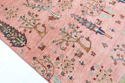 154 x 200 cm | Pink Trees Afghan Veg Dye Wool carpet