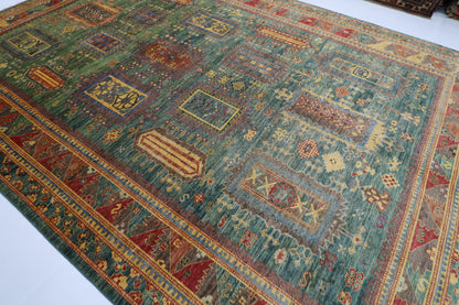309 x 423 cm | Traditional balochi Green Area Rug Afghan Hand Knotted veg Dye Wool carpet