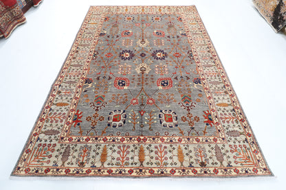 207 x 297 cm | Grey Floral Afghan Veg Dye Wool carpet