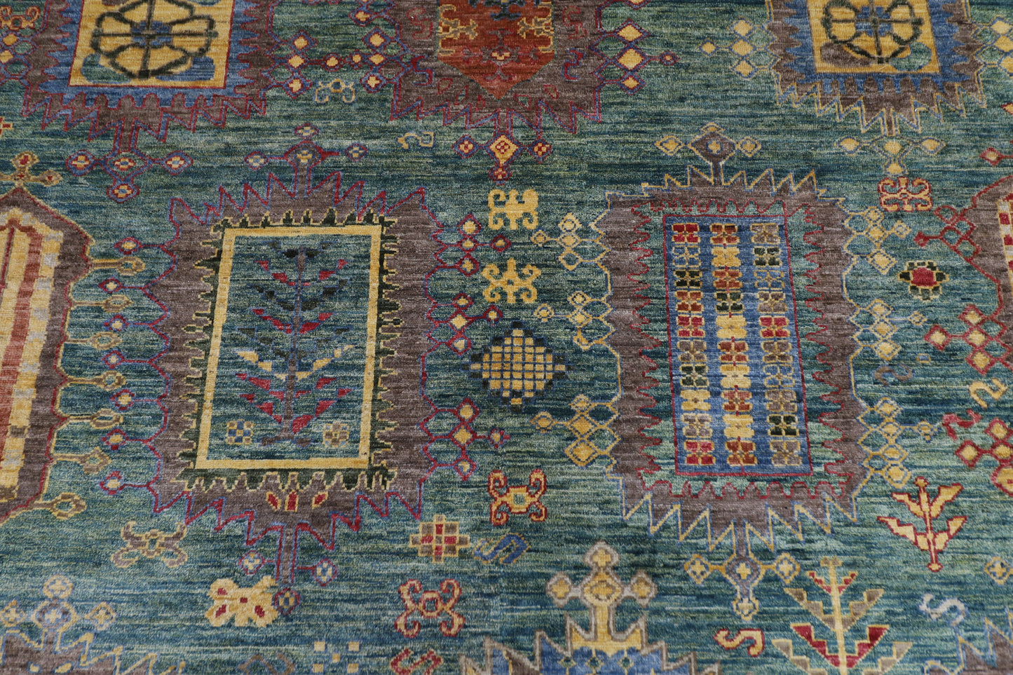 309 x 423 cm | Traditional balochi Green Area Rug Afghan Hand Knotted veg Dye Wool carpet
